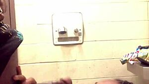 Creaming on big cock in gas station bathroom with sloppy asshole gaping
