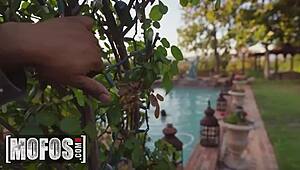 Stunning Karla Kush rides thick dick POV by outdoor pool