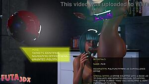 Horny Blue Hair Anime Girl Deepthroats Futa Cock.