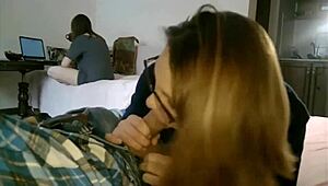 Russian Student On Computer As Friend Secretly Sucks Boyfriend