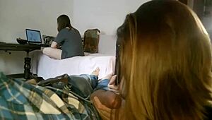 Russian Student On Computer As Friend Secretly Sucks Boyfriend