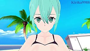 asuna yuuki and sinon shino asada have intense sex in hentai