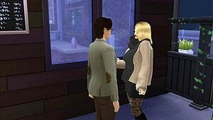 Coffee With A Friend While A Guy And Girl Chat In The Bathroom