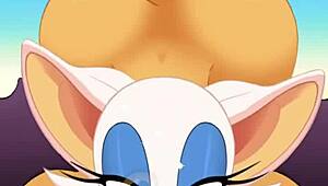 anime rouge is sucking cock swallowing cum while getting her ass fucked hard in hentai