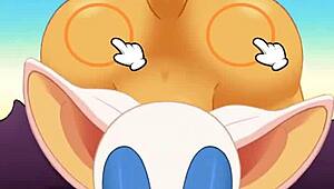 anime rouge is sucking cock swallowing cum while getting her ass fucked hard in hentai