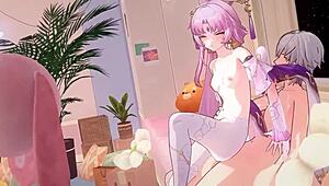 Dominant Cowgirl Riding and Handjob in Hentai Anime Leads to Squirting Orgasm!