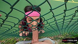 Sneaky sex during tennis game with pervteen 18+ - so risky!