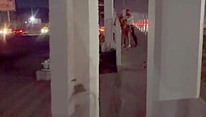 Couple enjoying intimacy on the bridge