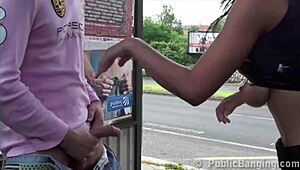 uhh, daring bus stop threesome sex in public, so crazyy