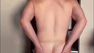 twink jerks off his big monster cock in the sunlight