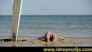 Surf's Up with Solo Beach Action for Brunette Guy