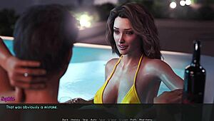 Wife and stepmother engage in cheating kisses in 3D hentai hotel scene.