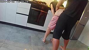 Cheating wife bangs neighbor hard in kitchen during real affair