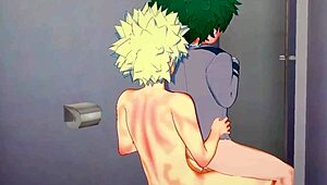 My Hero Academia Yaoi - Midoriya Handjob and Bakugou Fucking in Bathroom Scene