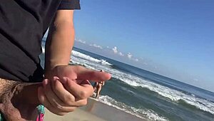 Two unknown girls catch me masturbating on the beach. I invite them to help with my cock!