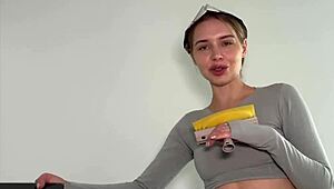 The foreman roughly bent over the blonde student painter on a stepladder, tearing her jeans for cum in mouth and ass to mouth action