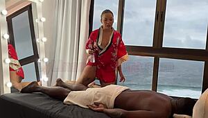 Asian Masseuse Lina Nakamura Can't Resist Big Black Cock in Public