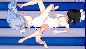 Miku and laura play lesbian in 3d cartoon outfits! 😘