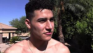 Straight stud gets deepthroat from muscular daddy in casting interview. Tattooed bodybuilder takes control with long cock.