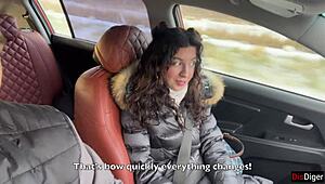 damn, risky public sex in the car with huge cum on face!