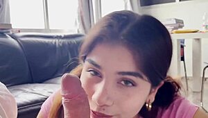 marina gold sucks off older man and gets her tight pussy pounded hard