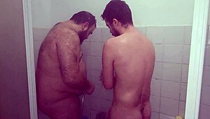couple fucks bareback in the shower with monster cock. young ass pounded hard