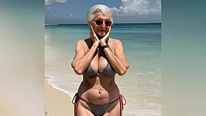 granny flaunts new sexy bikini with dirty talk before going nude on beach