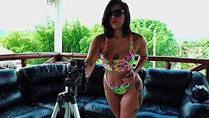 Dude, rough sex with Colombian milf outdoors while cuckold's away! 😈