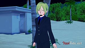 one piece yaoi - zoro and sanji handjob blowjob on beach