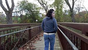 Staged Public Flashing with Butt Crack Shopper in Humiliating Scene