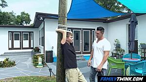 The gay uncle perverts his nephew on the pole