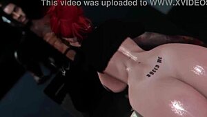 White slut sucks in SecondLife close-up. Outdoor 3D cartoon hentai with bent-over action.