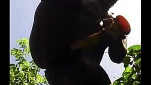 Man, watching flexible ebony legs spread for outdoor pussy action is insane!