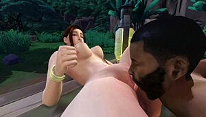 WOW! Sims 4 Black Man Pounds Lara Croft in Jungle Camp! Part 1 Shocks!