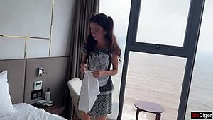 time freeze with maid in hotel room for huge creampie bent over