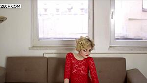 teen masturbates showing pussy on czech sofa