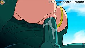 Bulma licks Maron's pussy while Garlick Jr pounds her hard!