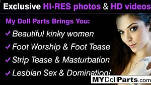 Brunette bombshell Gabriella strips lingerie for steamy fetish play