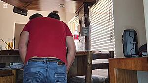 Fucking my friend's wife in standing missionary quickie while he's next door?