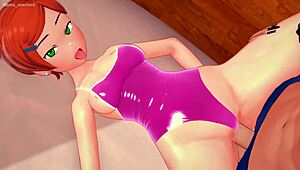 la linda gwen esta mojada se quita el ba�ador para follar versi�n adulta hentai