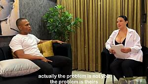 Nympho with big dick visits busty sexologist Daniela Gomez for wild therapy! It's a jaw-dropping session of raw action.