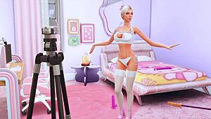 Perverted stepdaughter tests deep throat on camera for stepfather in Sims hentai, crazy stuff!