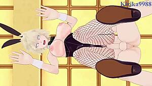 mitsuki bakugo and kyoka jiro and izuku midoriya in bunny girl scene.