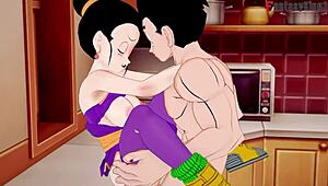 Chichi gets stuck in the kitchen during dragon ball z fantasy