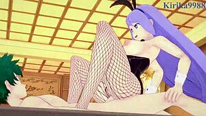 Nejire hado, tsuyu asui, and izuku midoriya in bunny girl intense sex