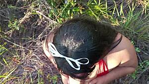 outdoor fun with my cousin in public spot