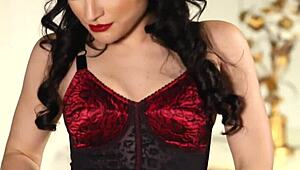 Brunette bombshell Gabriella strips lingerie for steamy fetish play