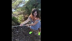 Damn, stepmom seduces stepson by stripping panties for beach blowjob!
