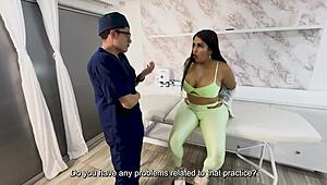 Colombian milf La Lucero slammed by young doctor's huge dick while he eats her tits.