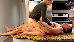 Swinging mature milf with big tits gets pounded hard. Kitchen counter turns into doggystyle central.